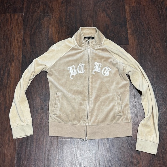 BCBG Max Azria Women's Vintage Y2K velour jacket beige 2 way zipper large GUC - Picture 6 of 16